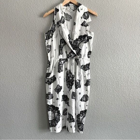 Jonathan Martin Vintage Graphic Dress Deep V Neck Print Abstract Sleeveless Midi - Picture 1 of 9